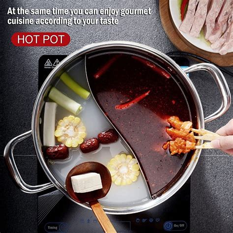 Panghuhu88 11inch Hot Pot With Divider Lid Stainless Steel Shabu Shabu For Induction Cooktop Gas