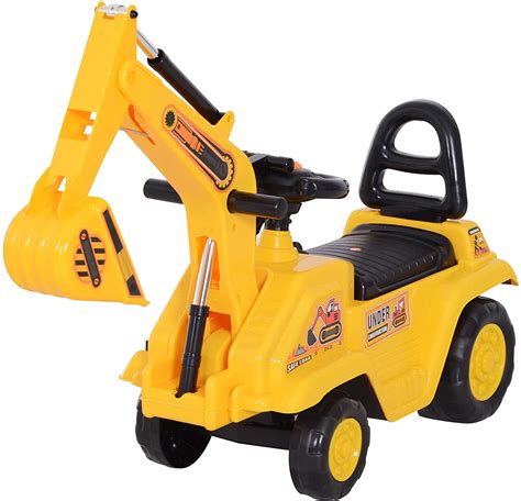 HOMCOM NO Power 3 In 1 Ride On Toy Excavator Digger Scooter Pulling