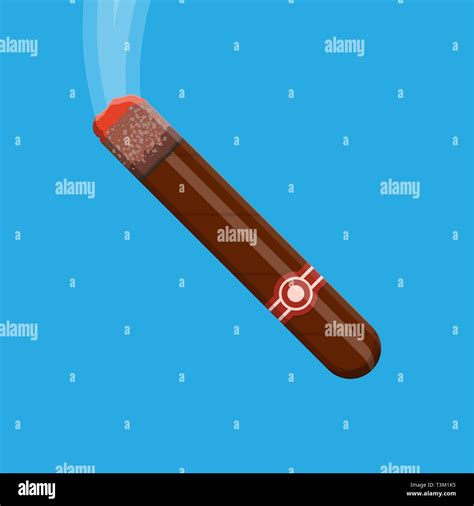 Smoking Cigar Brown Cuba Cigar With Label Tobbaco Industry Cigarilla Isolated On Blue Vector