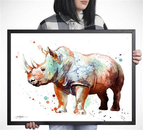 Rhinoceros Aquarelle Peinture D Impression Par Slaveika Aladjova Art