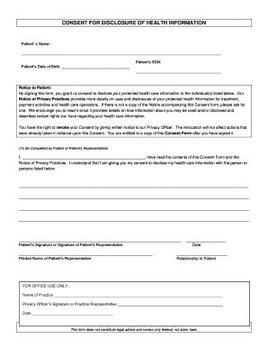 Fillable Online CONSENT FOR DISCLOSURE OF HEALTH INFORMATION Fax Email