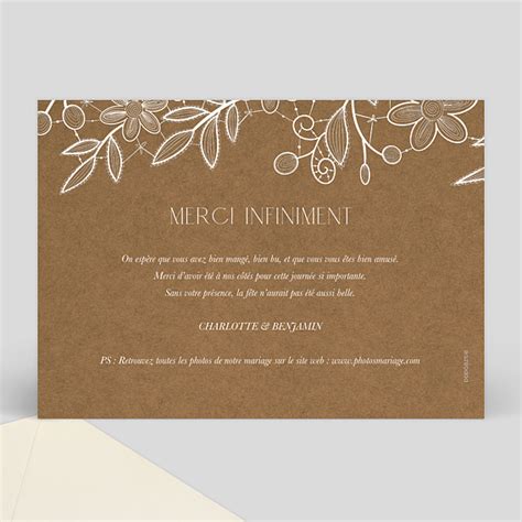 Remerciements Mariage Dentelle Kraft Popcarte