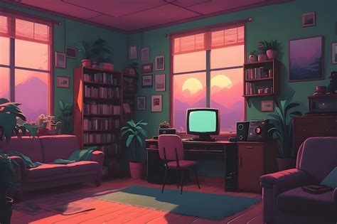 Chill Lofi Workspace With Sunset View Premium Ai Generated Image