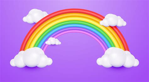 3d Regenboog Schattig Tekenfilm Stijl Met Wolk Aan Purper Pastel