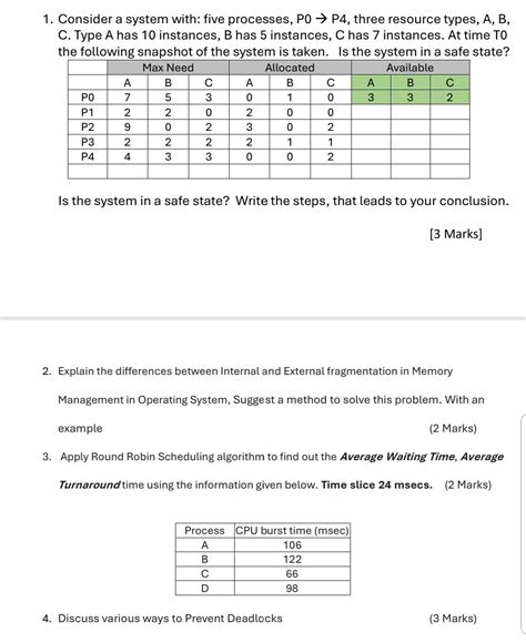 Solved 1 Consider A System With Five Processes PO P4 Chegg