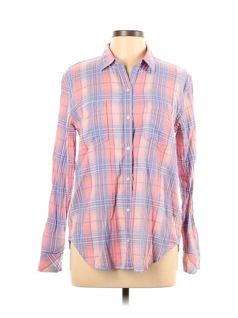 Gap 100 Cotton Plaid Multi Color Pink Long Sleeve Button Down Shirt