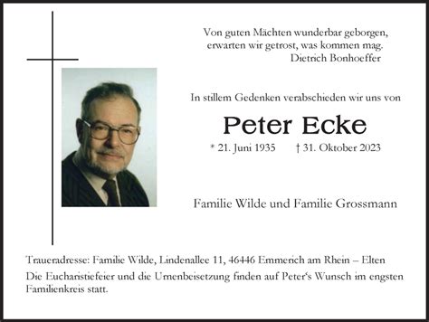 Traueranzeigen Von Peter Ecke Trauer In NRW De