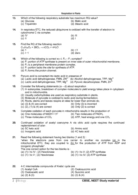 Solution Respiration In Plants Mcq Studypool