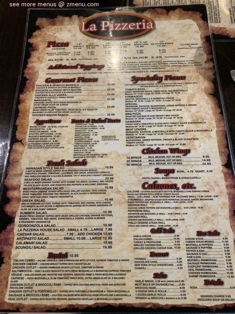 Menu at La Pizzeria, Margate