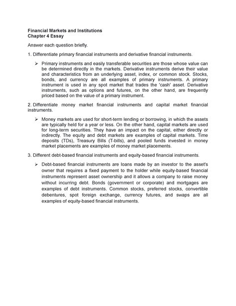 Chapter 4 Essay Financial Markets Financial Markets And