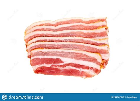 Bacon Strips Raw Smoked Pork Meat Slices Isolated On White Stock Image