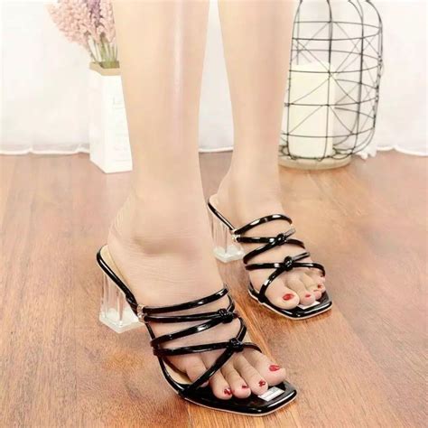 Jual Sendal Wanita Kekinian Kondangan Sandal Hak Tahu Kaca 5cm Sandal