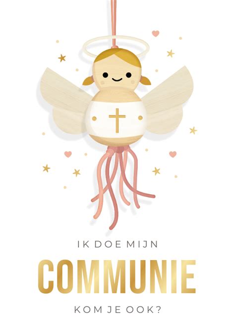 Lieve Communie Uitnodiging Meisje Met Engel Kaartje Go