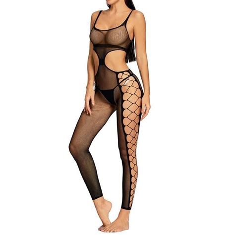 DPois Femme Ensemble Lingerie Résille Bodystockings Collant Transparent