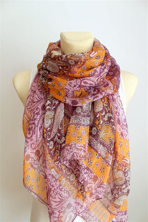 Purple Silk Scarf Flower Silk Scarf Silk Chiffon Scarf Summer