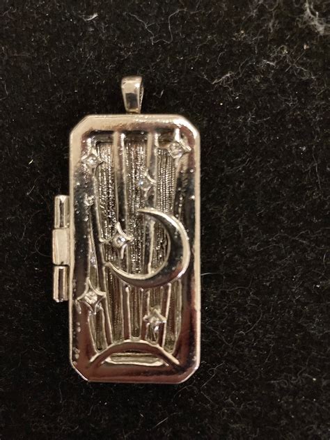 Rectangular Celestial Locket In Silver Tone With Magnet Closure Unique