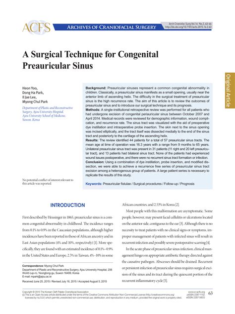 Pdf A Surgical Technique For Congenital Preauricular Sinus