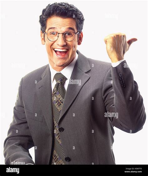 Man Glasses Suit Laugh Show Gesture Mockery Half Portrait Men