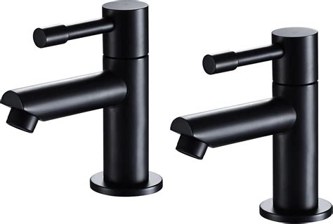 Wasserrhythm Basin Pillar Taps Pair Black Twin Bathroom Sink Mixer Taps