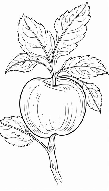 Premium Photo | A drawing of an apple with leaves on a branch generative ai