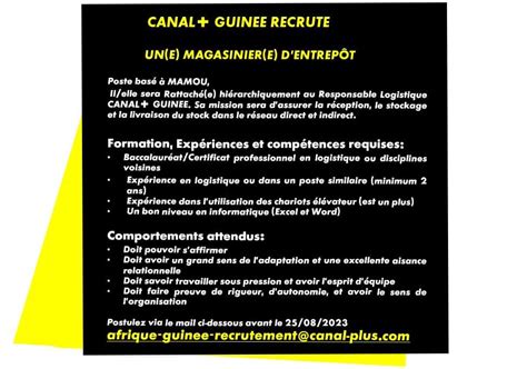 Offre demploi CANAL GUINEE recrute un e Magasinier ère d entrepôts