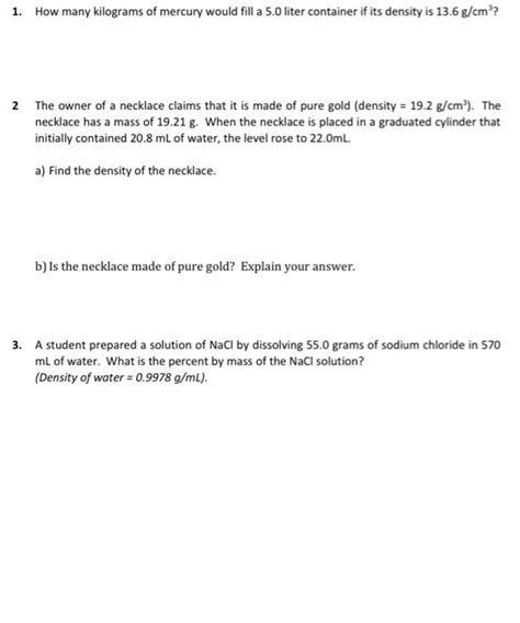 Solved 1. How many kilograms of mercury would fill a 5.0 | Chegg.com