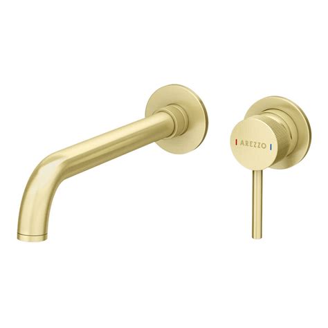 Arezzo Fluted Round Brushed Brass Wall Mounted 2th Basin Mixer Tap Victorian Plumbing Uk