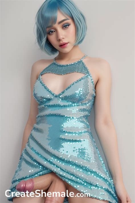 Sequin Dress Bobcut Light Blue Hair Hentai Ai Porn