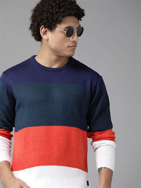 The Roadster Lifestyle Co Men Black And Orange Acrylic Colourblocked Pullover Price History