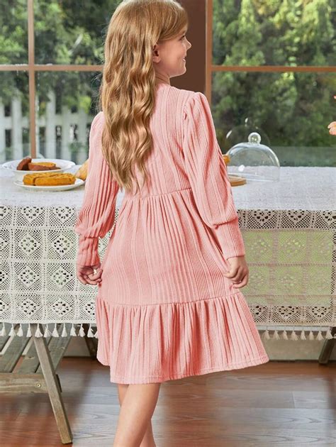 Tween Girl Solid Ruffle Hem Smock Dress SHEIN USA