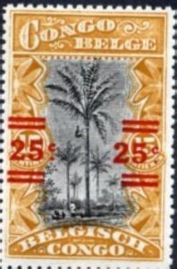 Stamp Oil Palm Trees Bilingual Surcharged Belgian Congo Country