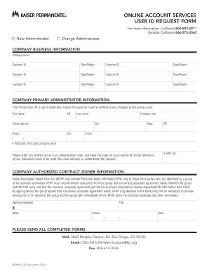 Fillable Online 2014 Online Account Services User ID Request Form Fax