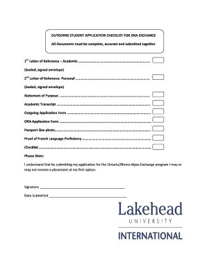 Fillable Online Outgoing Student Application Checklist For Ora Exchange