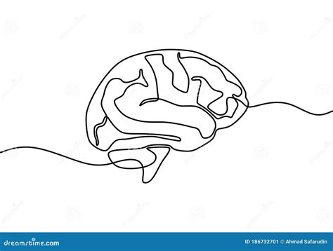 Continuous Line Art Or One Line Drawing Of A Human Brain Hand Draw Object Of Anatomical Human