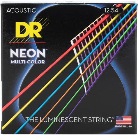 Dr Strings Nmca 12 Hi Def Neon Multi Color K3 Coated Acoustic Guitar Strings 012 054 Light