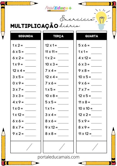 Atividade Tabuada De Multiplicação Exercício Diário Teacher Manu Portal Multiplication