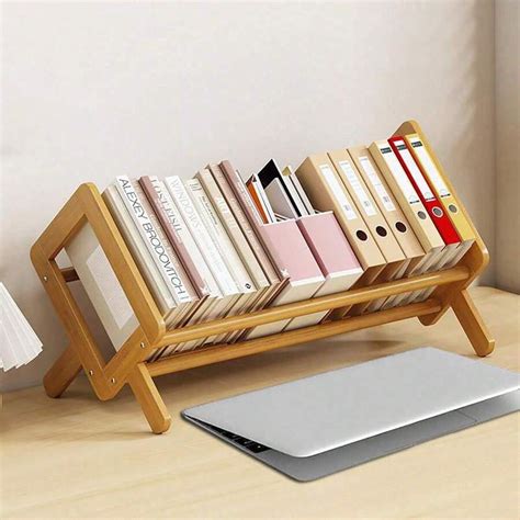 Wood Tilting Bookcase In Living Room Home Office Desktop Book Shelf