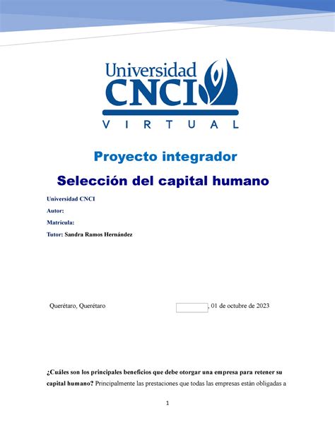 Proyecto Integrador Selección de Capital Humano Proyecto integrador