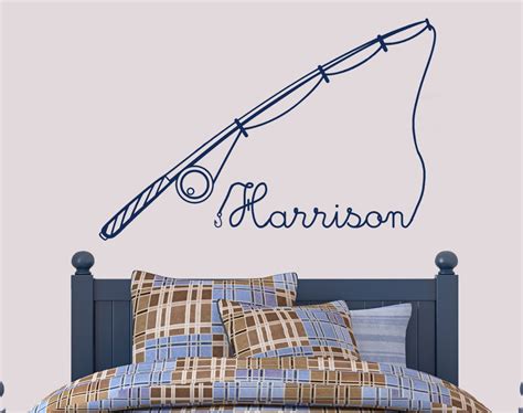 Fishing Wall Decal With Name Fishing Pole Fishing Theme Etsy