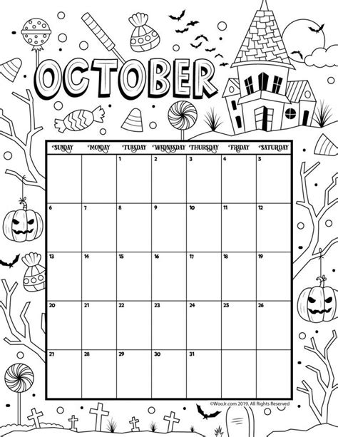 October 2019 Coloring Calendar Woo Jr Kids Activities Childrens