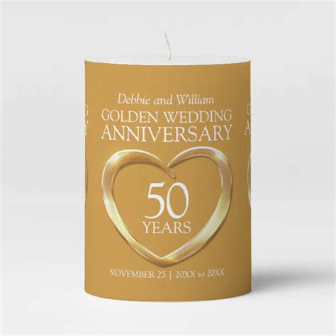 Gold 50th Golden Wedding Anniversary Heart Custom Pillar Candle Zazzle