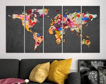 Map Of The World Political Canvas Picture Satin Photo Art Etsy