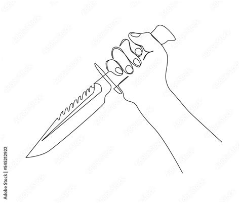 Continuous one line drawing of hand holding knife. Hand holding cutlery ...