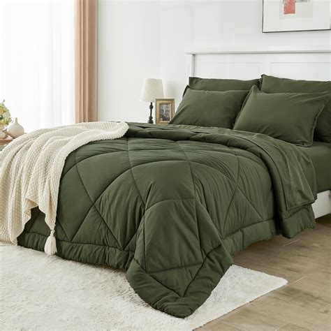 Litanika Queen Comforter Set With Sheets Olive Green 7 Pieces Bed In