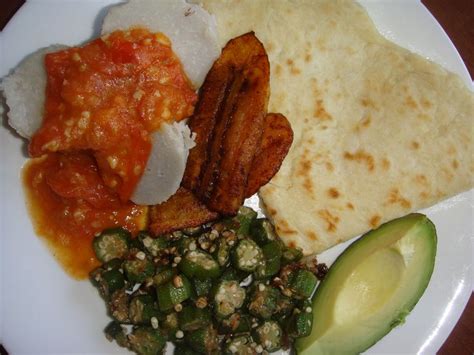 Eddoes And Tomato Choka Fried Ochro And Plantain With Sada Roti And A