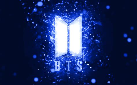 Download wallpapers BTS dark blue logo, 4k, dark blue neon lights ...