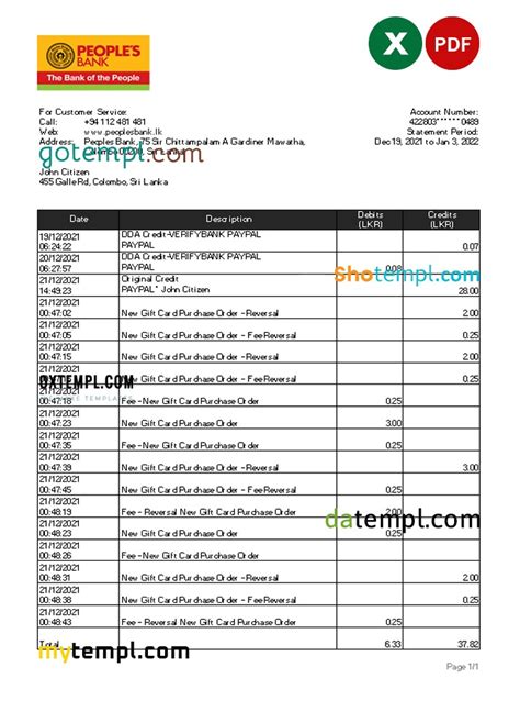 Sri Lanka People’s Bank Statement Excel And Pdf Template Oxtempl We Make Templates