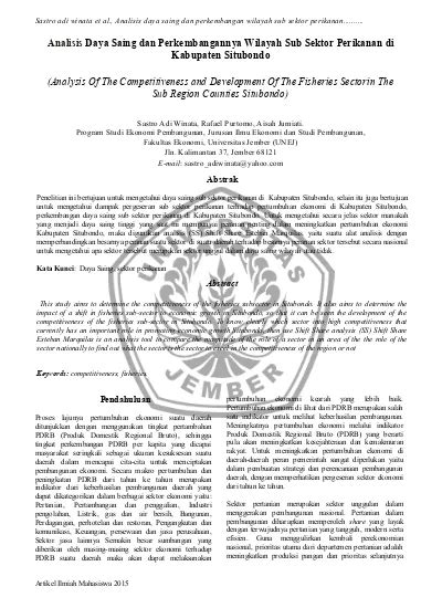 Analisis Daya Saing Dan Perkembangannya Wilayah Sub Sektor Perikanan Di