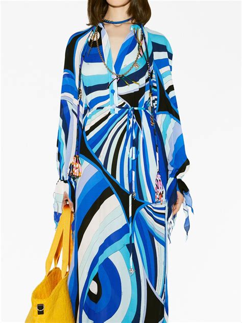 PUCCI Iride Print V Neck Dress Blue FARFETCH