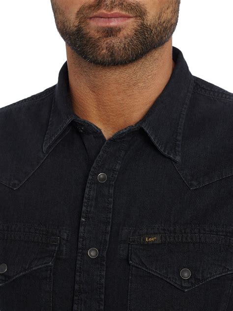 Lee Jeans Slim Fit Pitch Black Denim Western Shirt In Black For Men Lyst